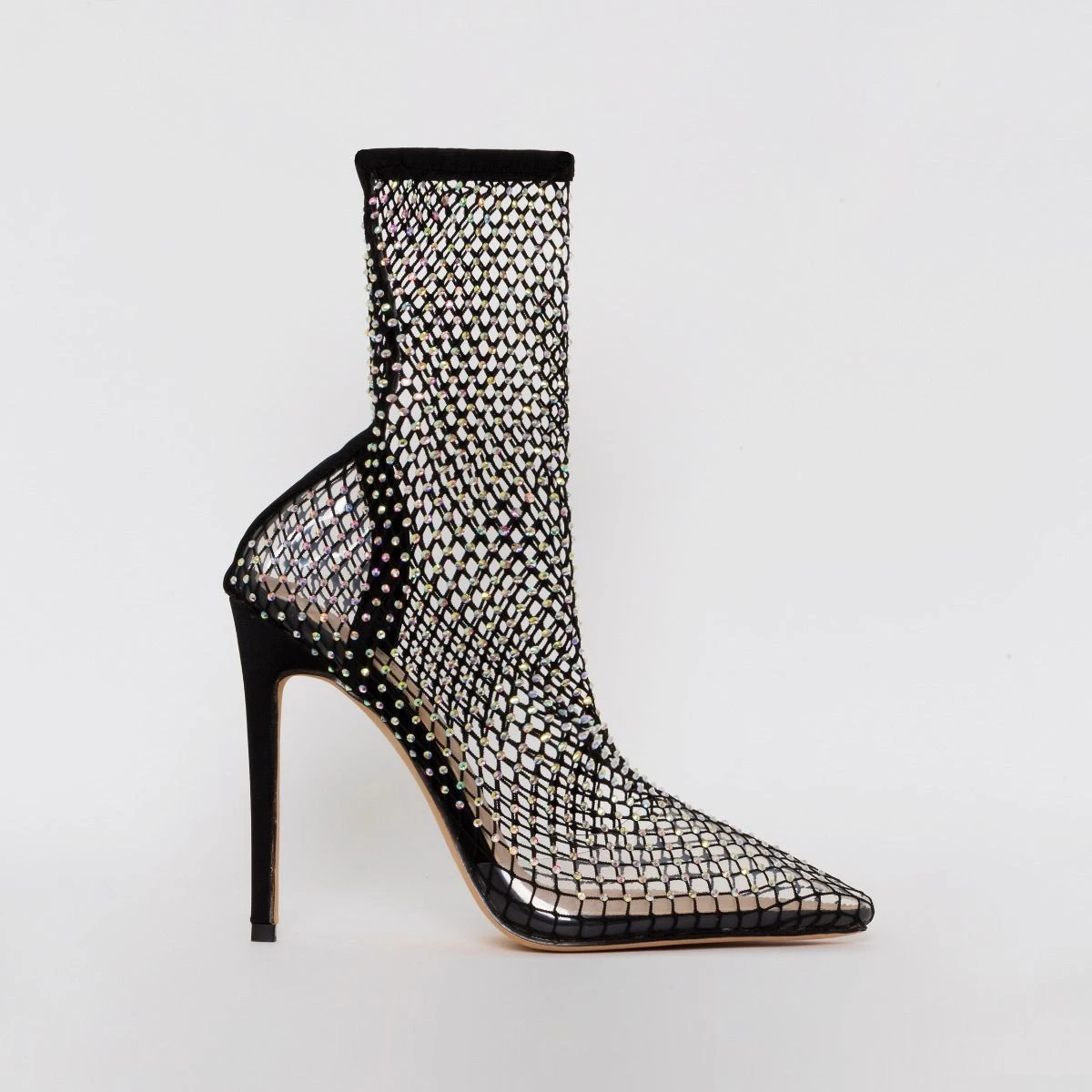 Krystal Black Diamante Fishnet Heels - Image 2