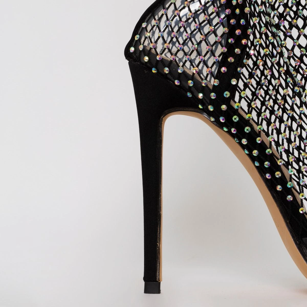 Krystal Black Diamante Fishnet Heels - Image 4