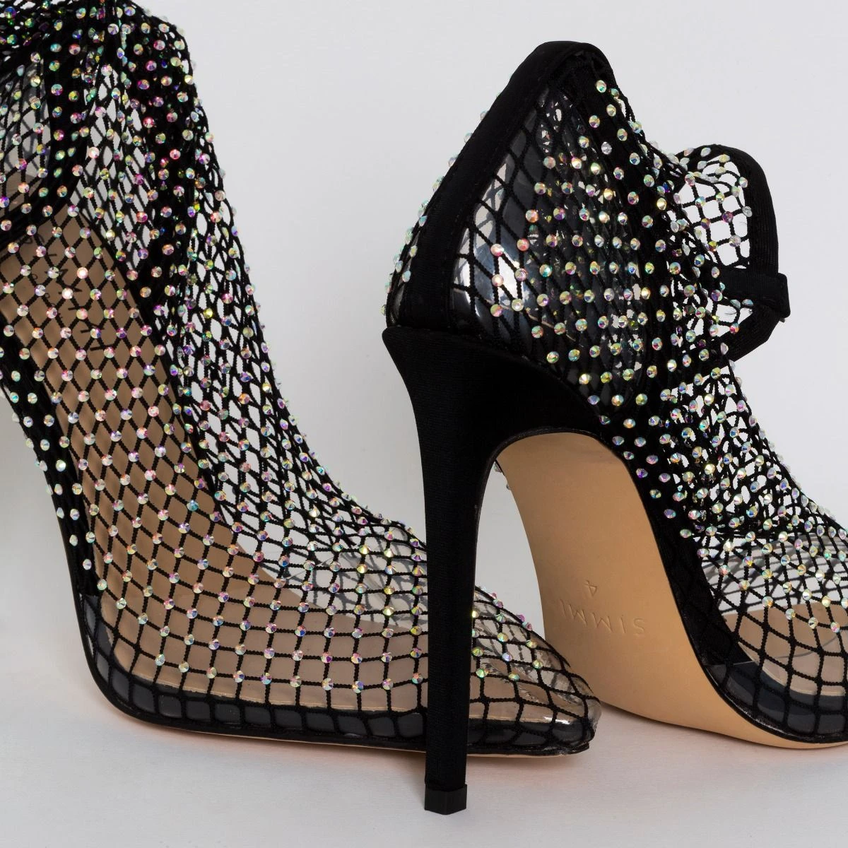 Krystal Black Diamante Fishnet Heels - Image 5