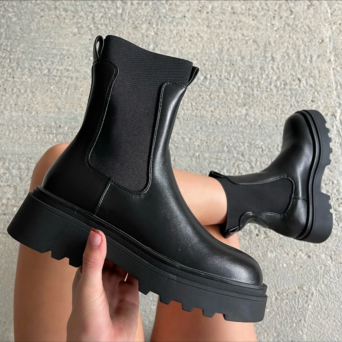 Rocky Black Stretch Insert Chunky Ankle Boots