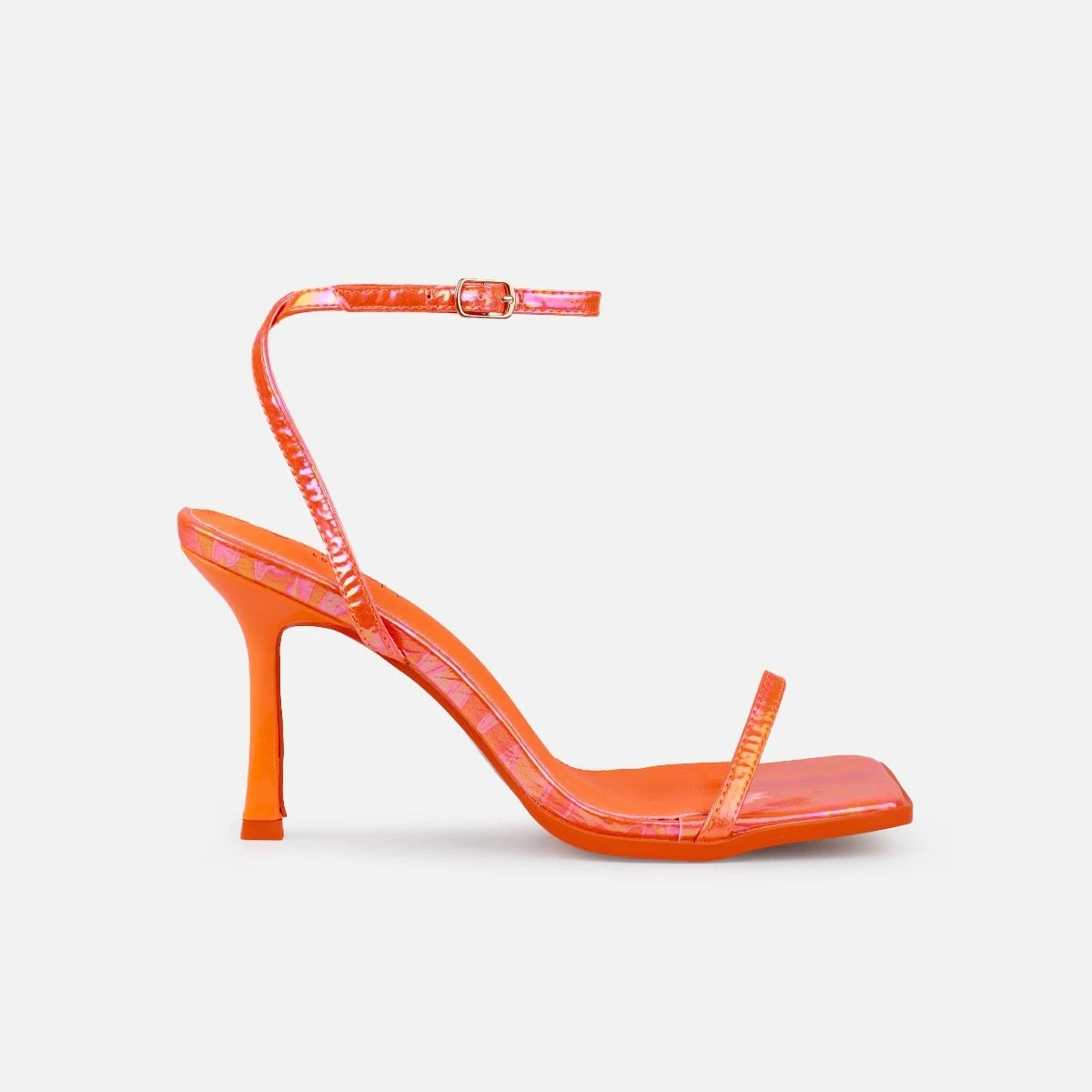 Aeros Orange Square Toe Strappy Stiletto Mid Heels - Image 2