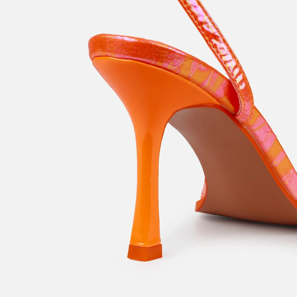 Aeros Orange Square Toe Strappy Stiletto Mid Heels - Image 3