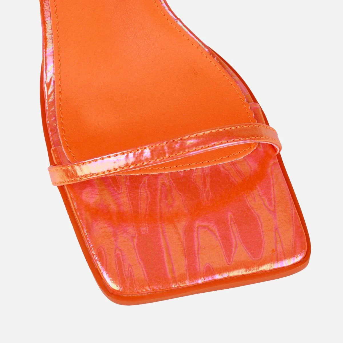 Aeros Orange Square Toe Strappy Stiletto Mid Heels - Image 4