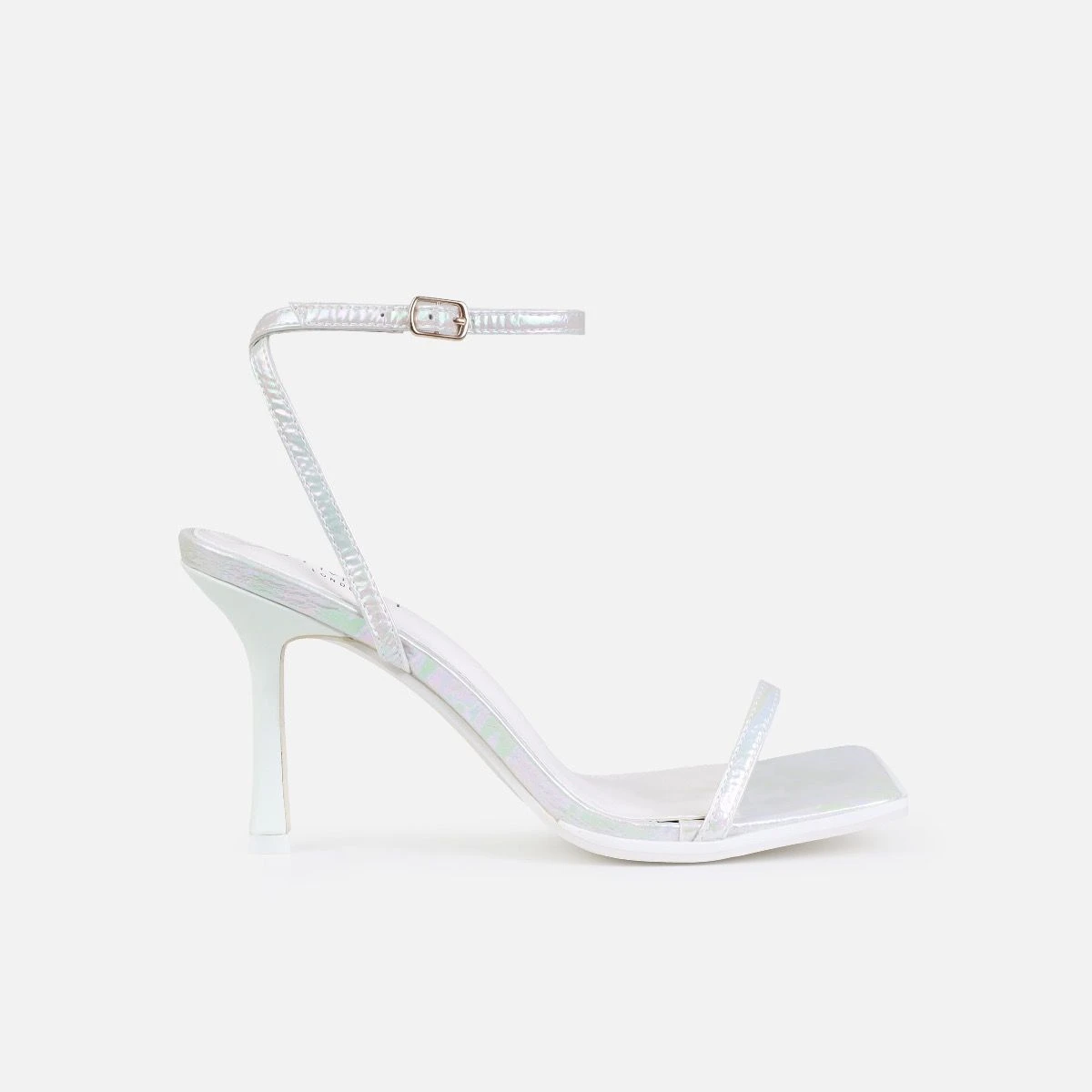 Aeros White Square Toe Strappy Stiletto Mid Heels - Image 2