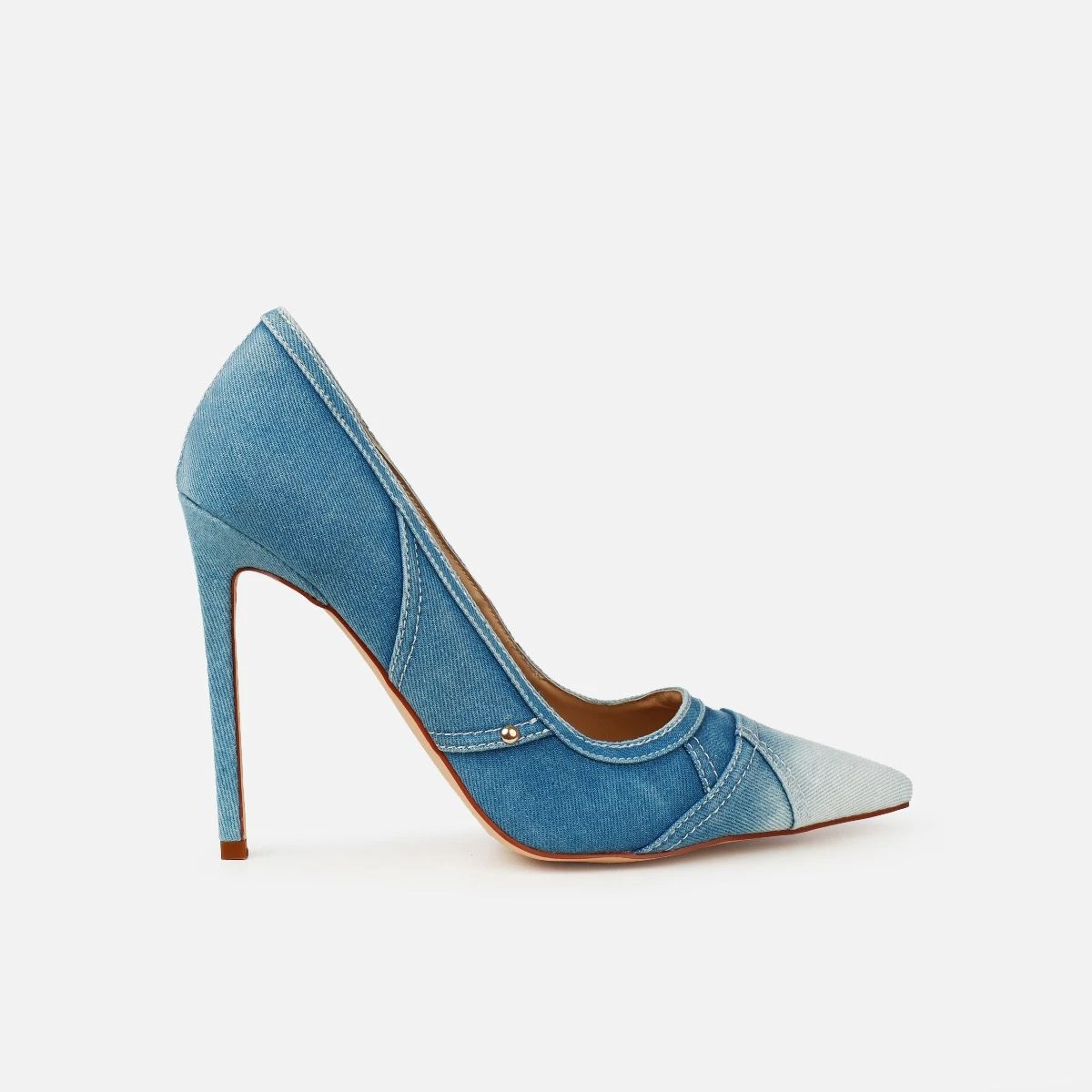 Aggie Blue Denim Patchwork Stiletto Court Shoes - Image 2
