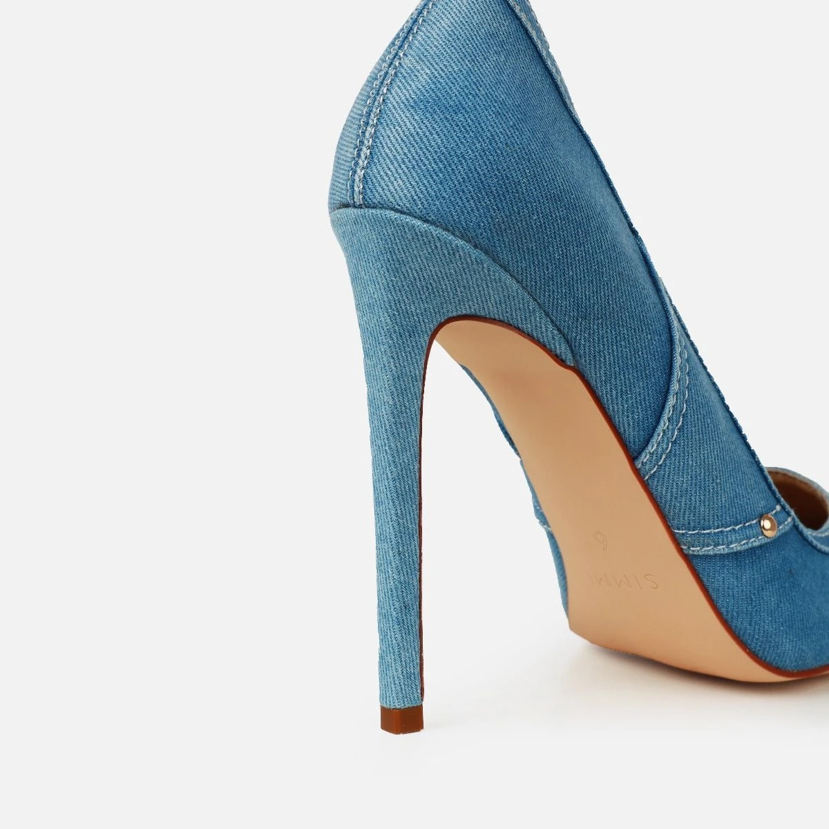 Aggie Blue Denim Patchwork Stiletto Court Shoes - Image 3