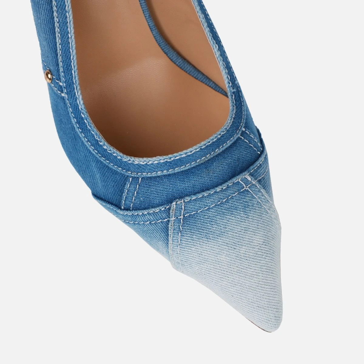 Aggie Blue Denim Patchwork Stiletto Court Shoes - Image 4