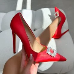Sparks Red Satin Diamante Court Shoes