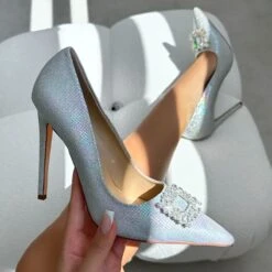Sparks Silver Shimmer Diamante Court Shoes