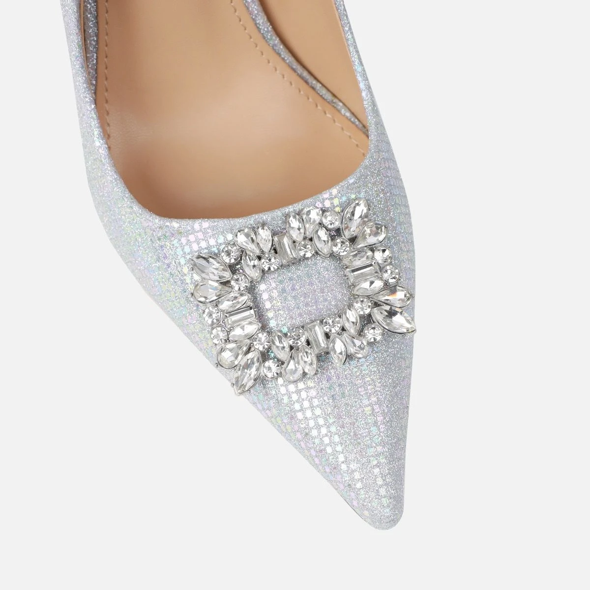 Sparks Silver Shimmer Diamante Court Shoes - Image 4