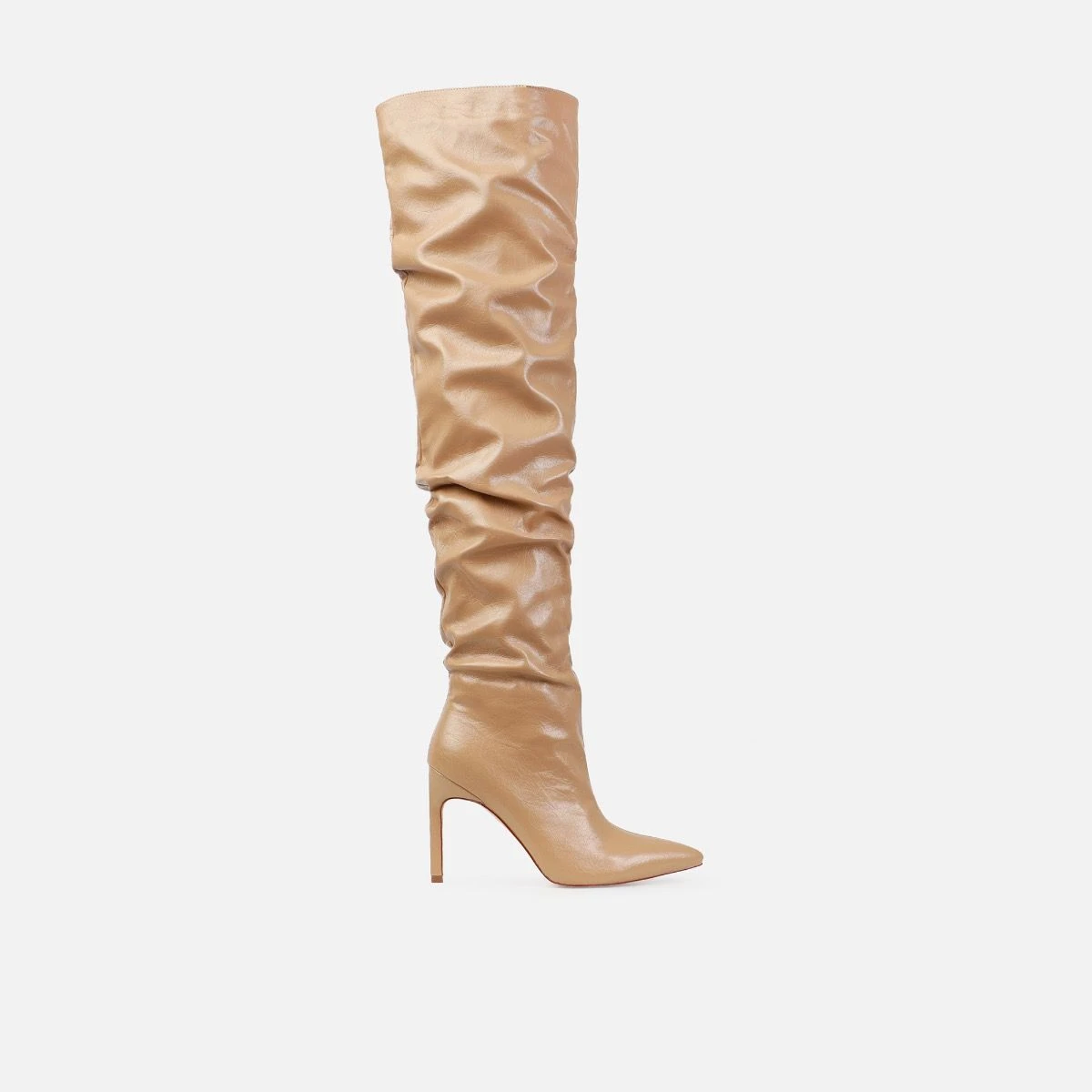 Ailla Camel Pointed Toe Stiletto Thigh High Boots - Image 2