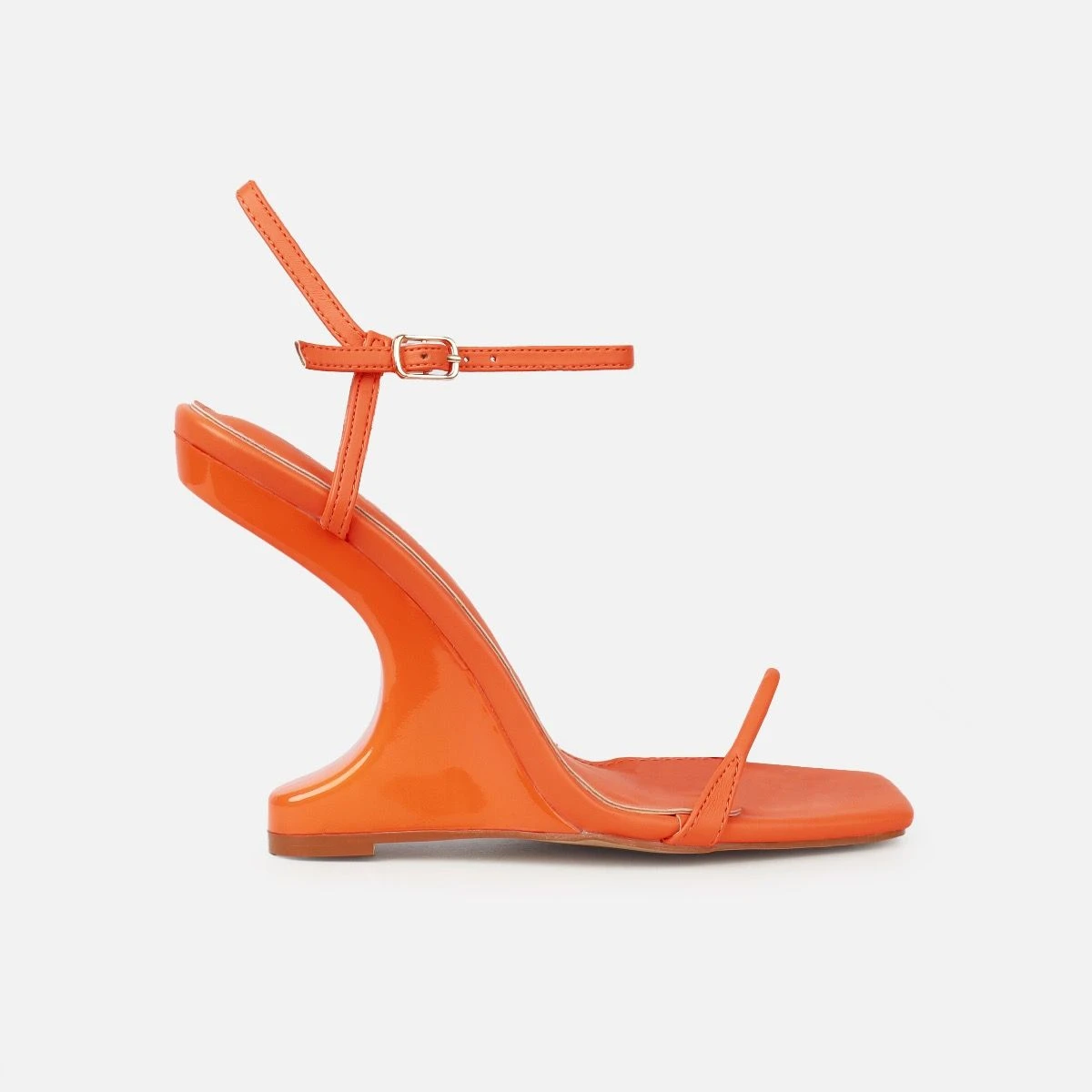 Aja Orange Square Toe Strappy Patent Wedges - Image 2