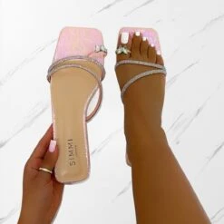 Hanah Pink Butterfly Toe Thong Diamante Flat Sandals