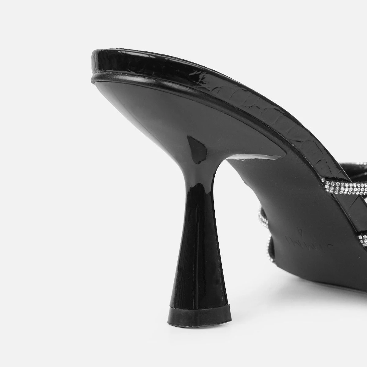 Estelleah Black Faux Snake Print Diamante Mid Heel Mules - Image 3