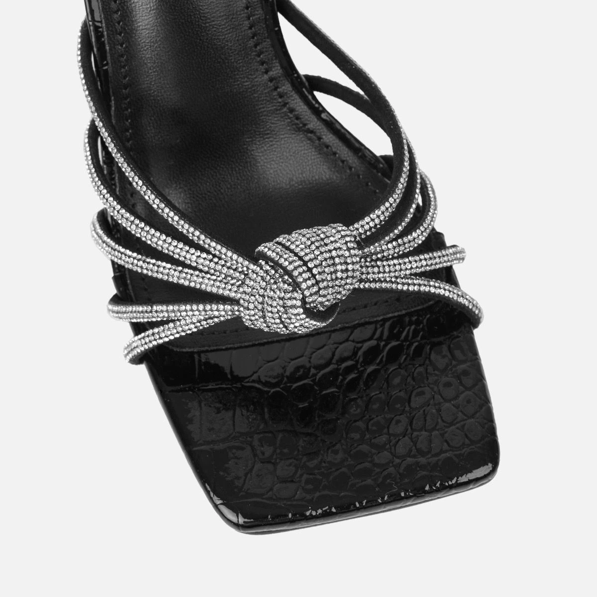 Estelleah Black Faux Snake Print Diamante Mid Heel Mules - Image 4