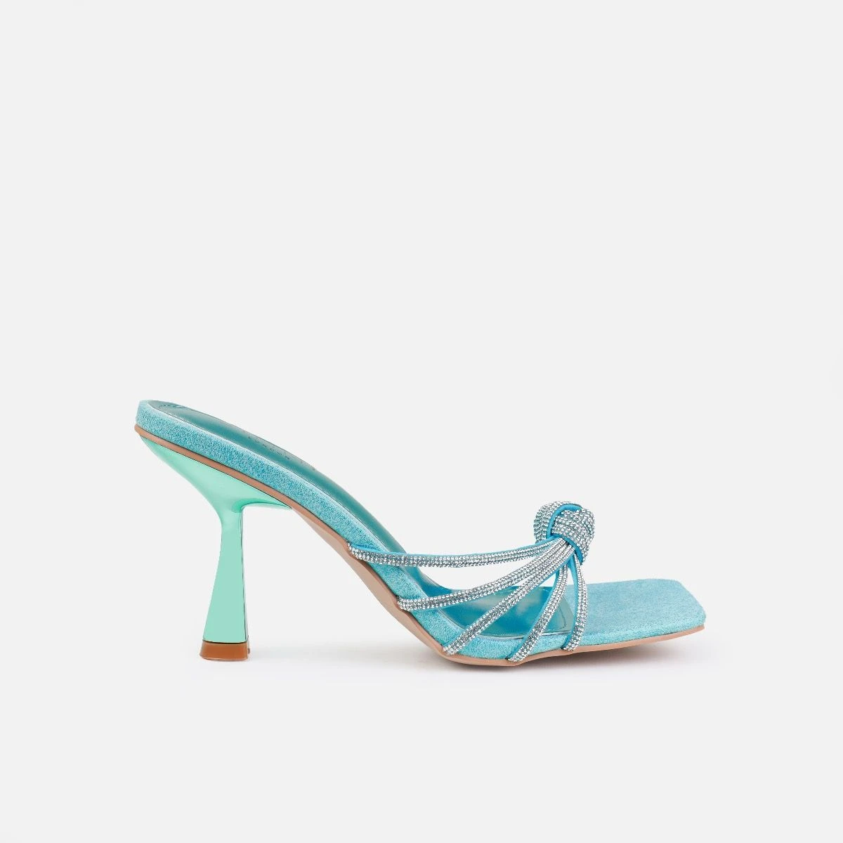 Estelleah Blue Diamante Mid Heel Mules - Image 2