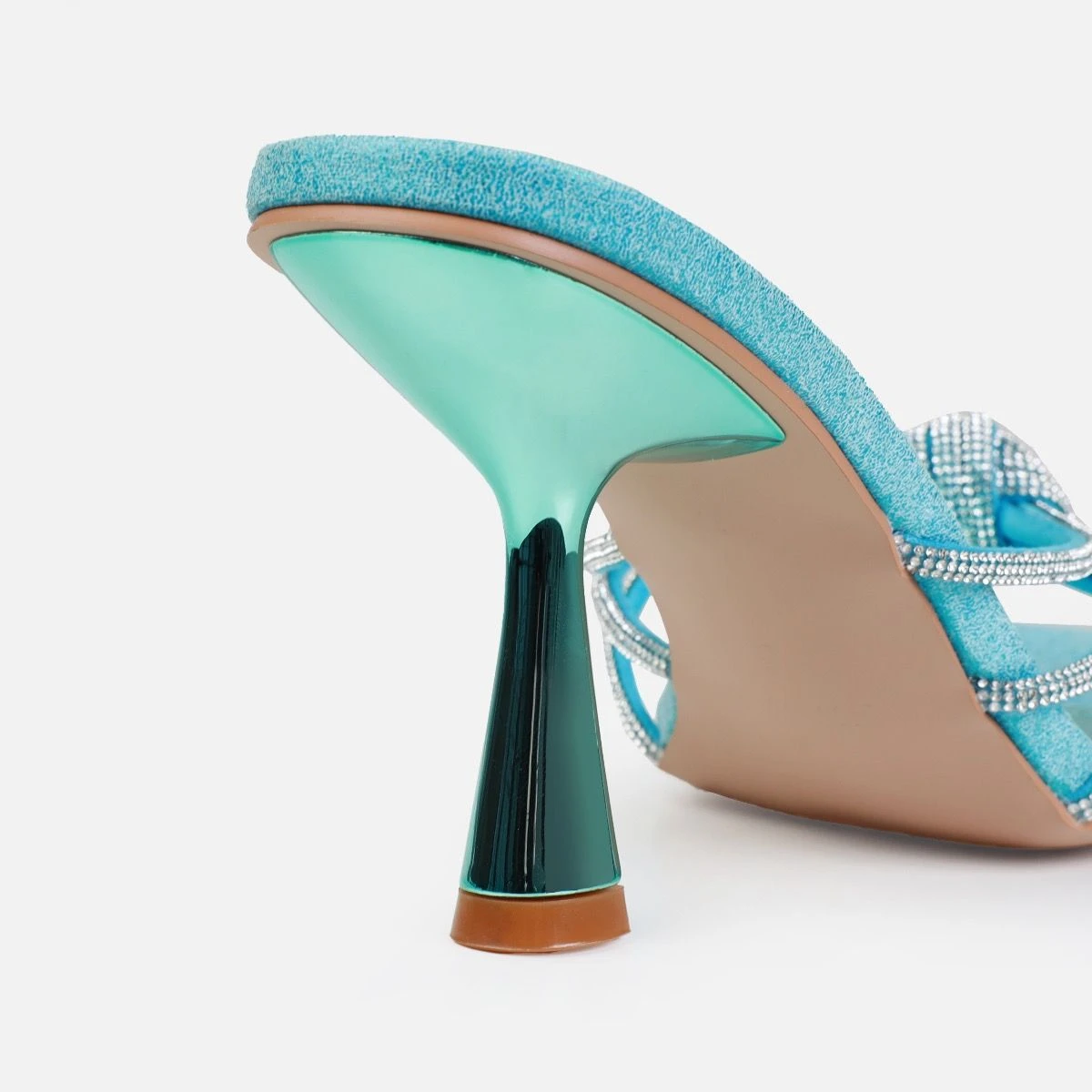 Estelleah Blue Diamante Mid Heel Mules - Image 3