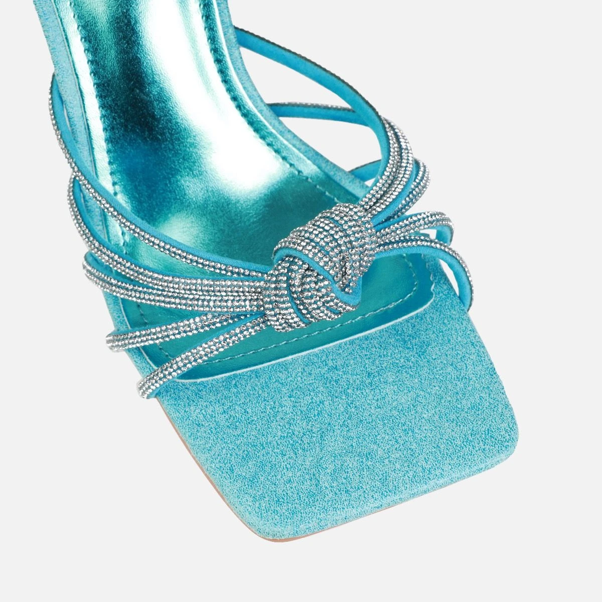 Estelleah Blue Diamante Mid Heel Mules - Image 4