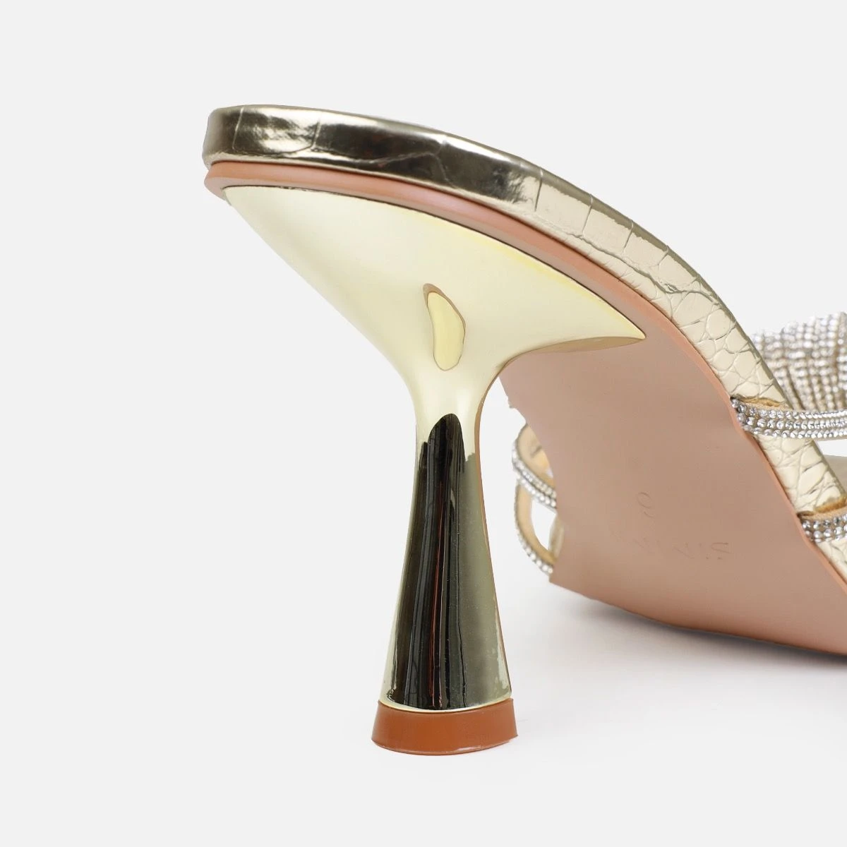 Estelleah Gold Faux Snake Print Diamante Mid Heel Mules - Image 3