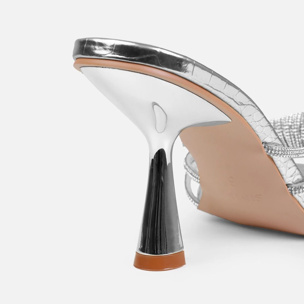 Estelleah Silver Faux Snake Print Diamante Mid Heel Mules - Image 3