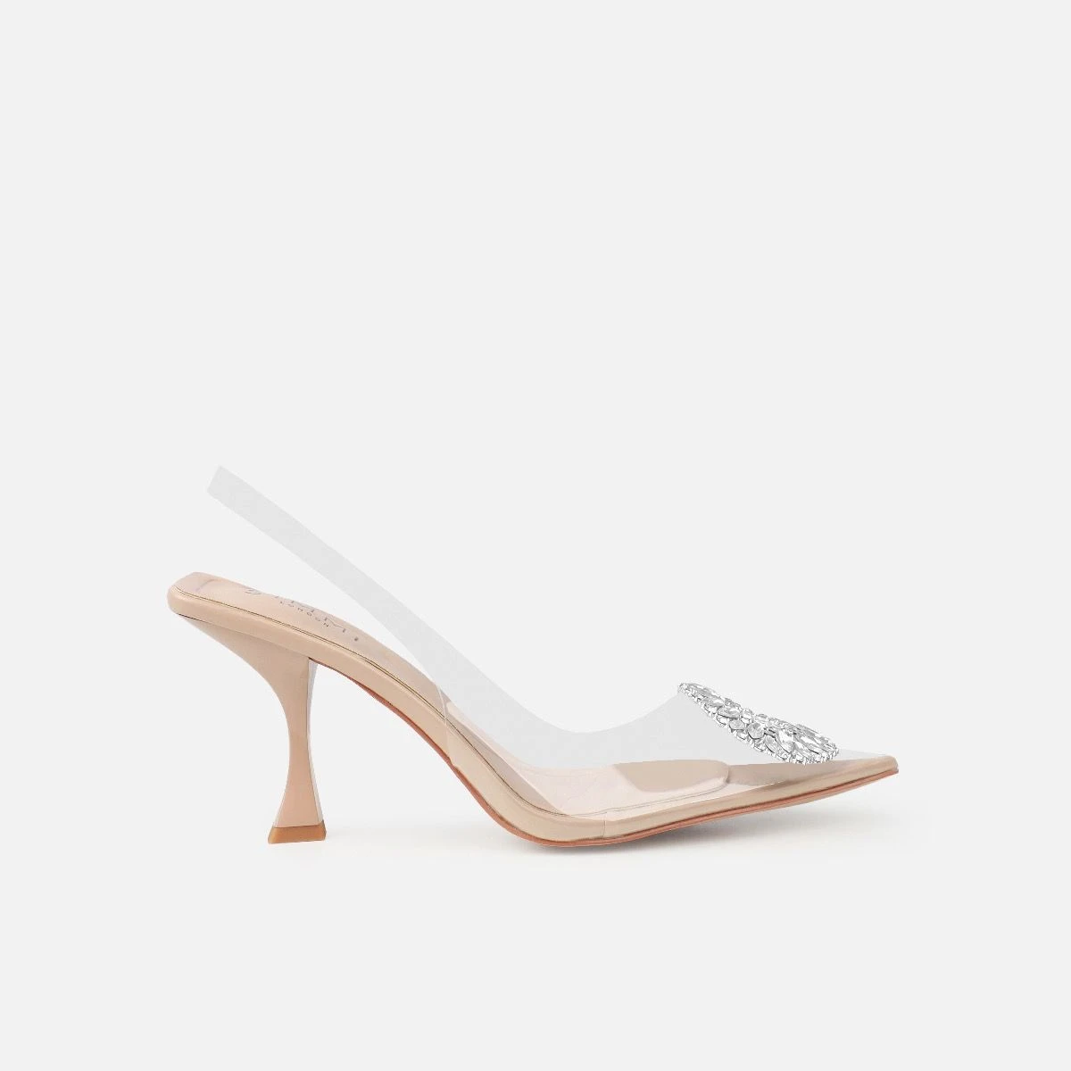 Alanis Nude Clear Diamante Slingback Mid Heel Courts - Image 2