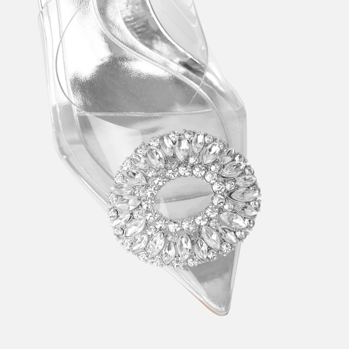 Alanis Silver Clear Diamante Slingback Mid Heel Courts - Image 4