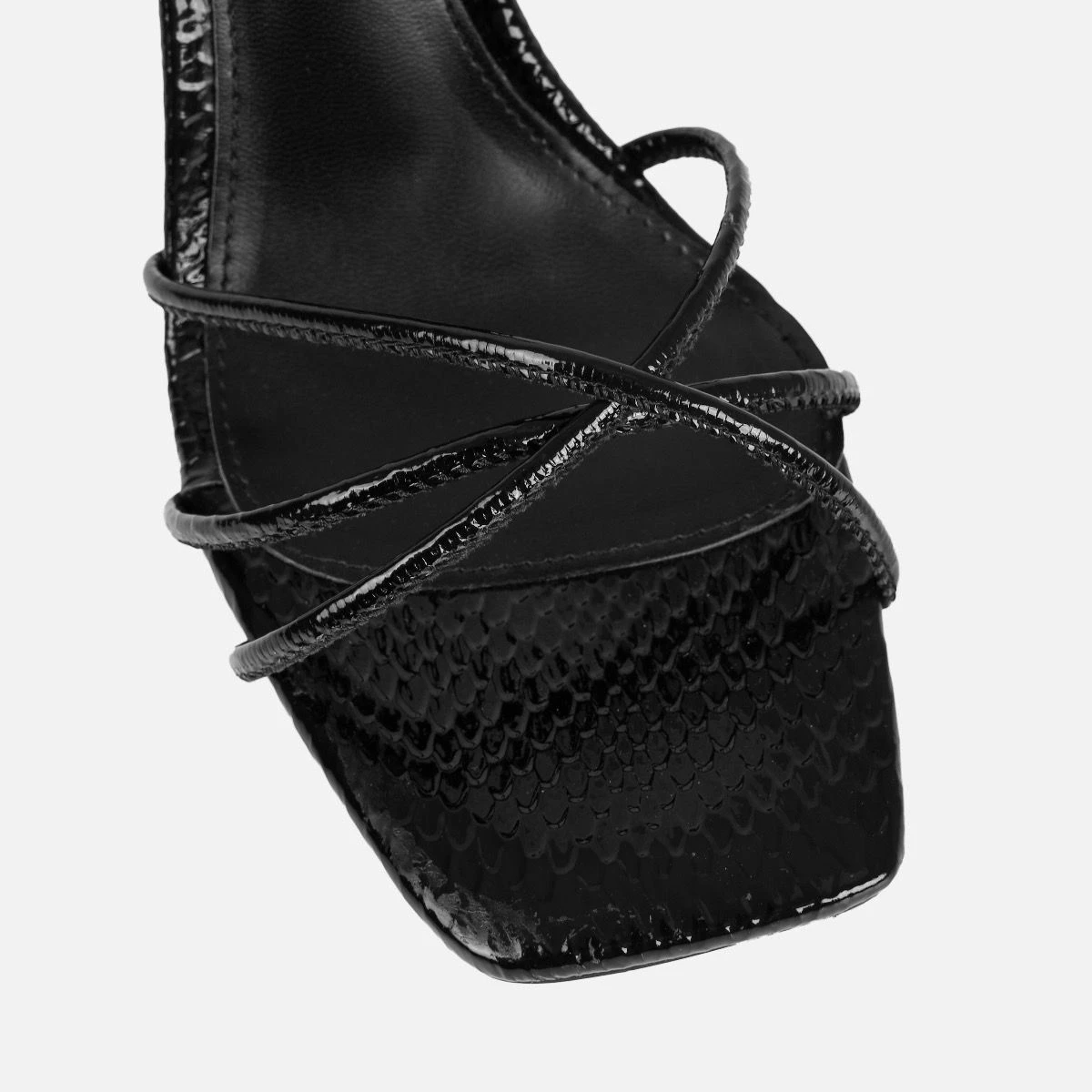 Alenah Black Faux Snake Print Lace Up Diamante Heels - Image 3
