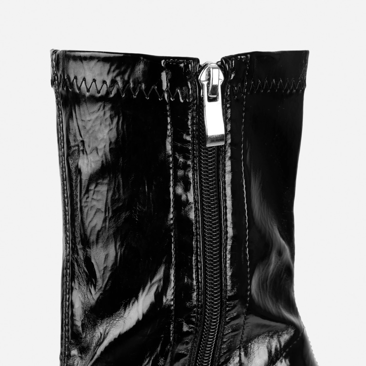 Kerera Black Crinkle Patent Platform Block Ankle Boots - Image 4