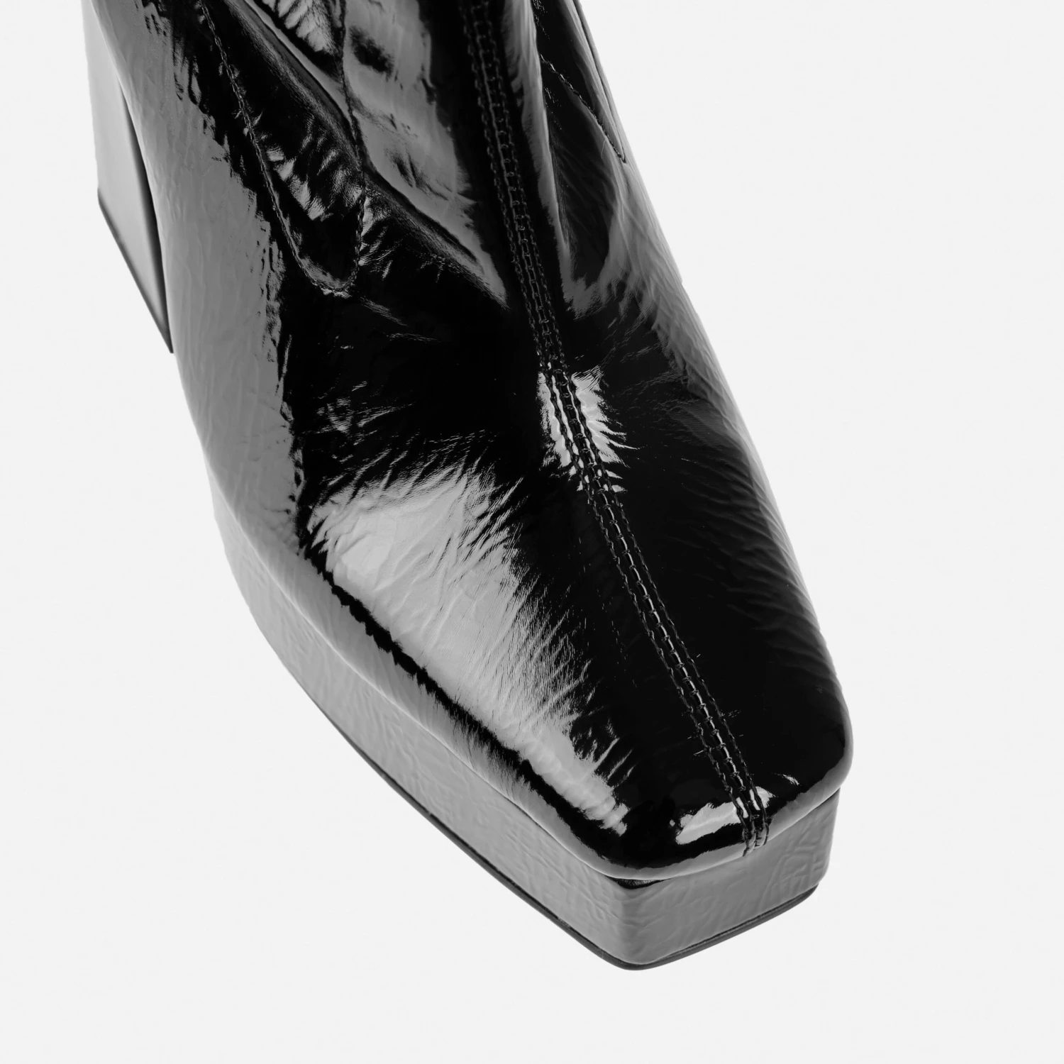Kerera Black Crinkle Patent Platform Block Ankle Boots - Image 3