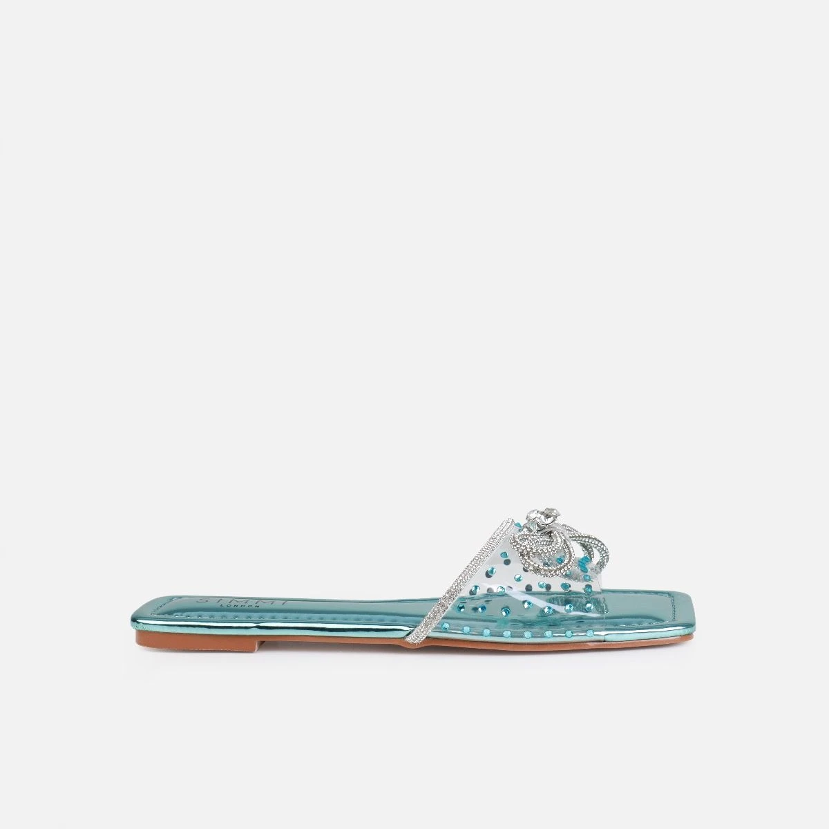 Senga Blue Diamante Bow Flat Sandals - Image 2