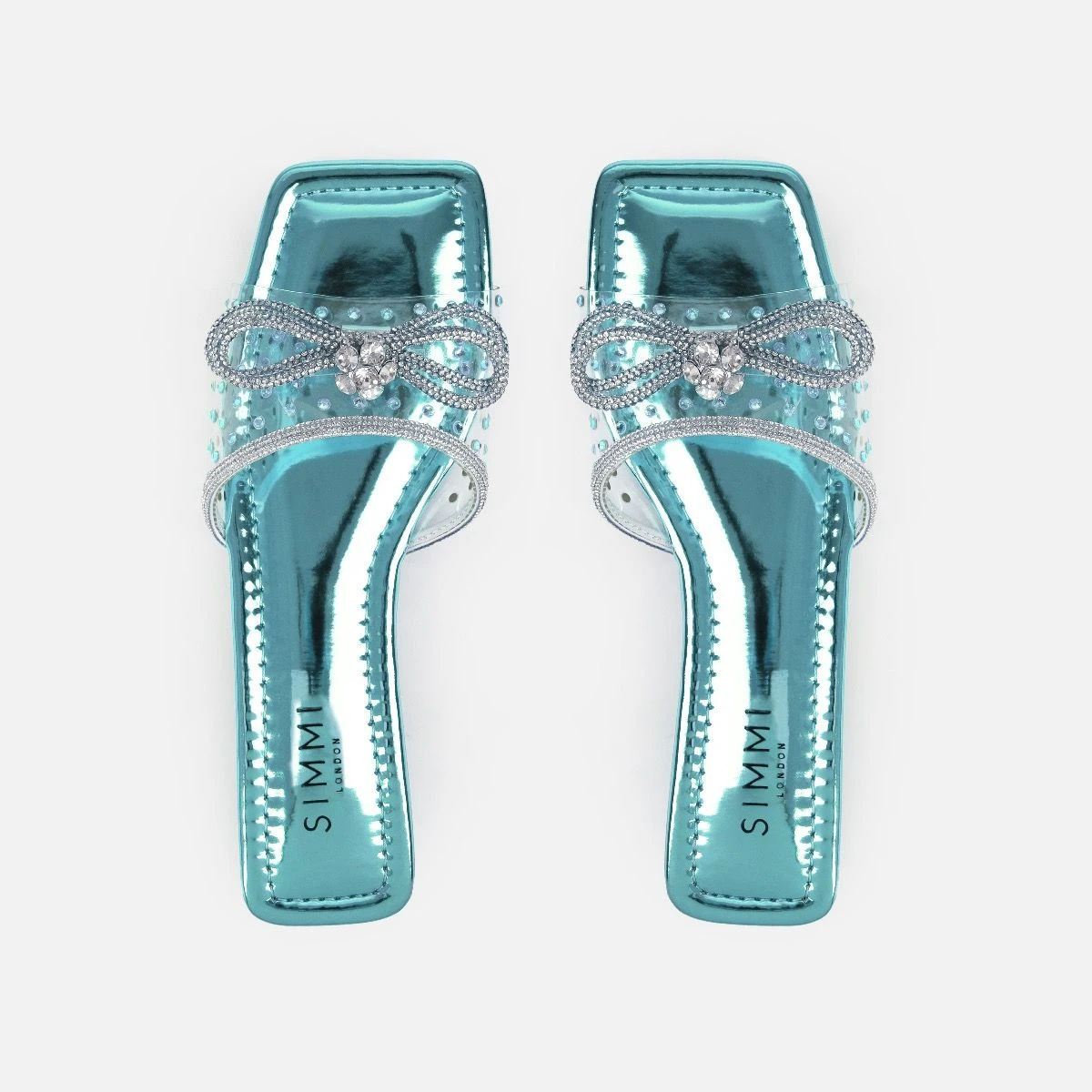 Senga Blue Diamante Bow Flat Sandals - Image 3