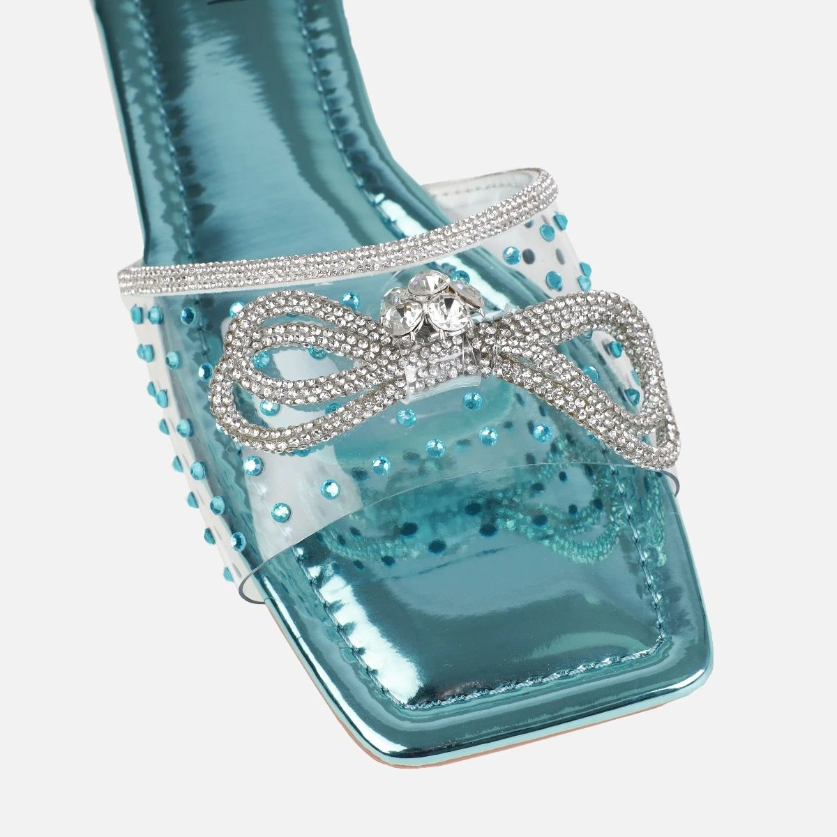 Senga Blue Diamante Bow Flat Sandals - Image 4