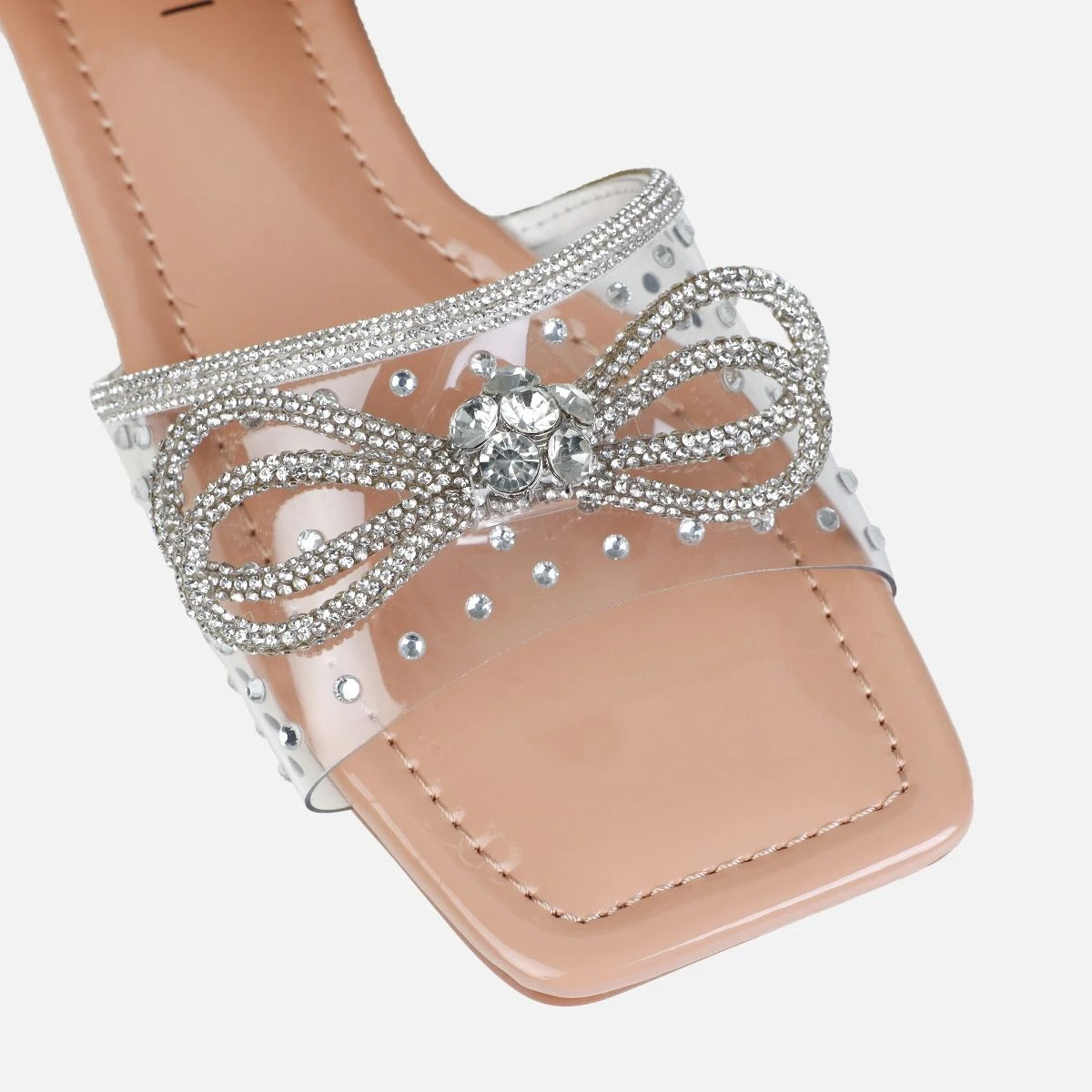 Senga Nude Diamante Bow Flat Sandals - Image 4