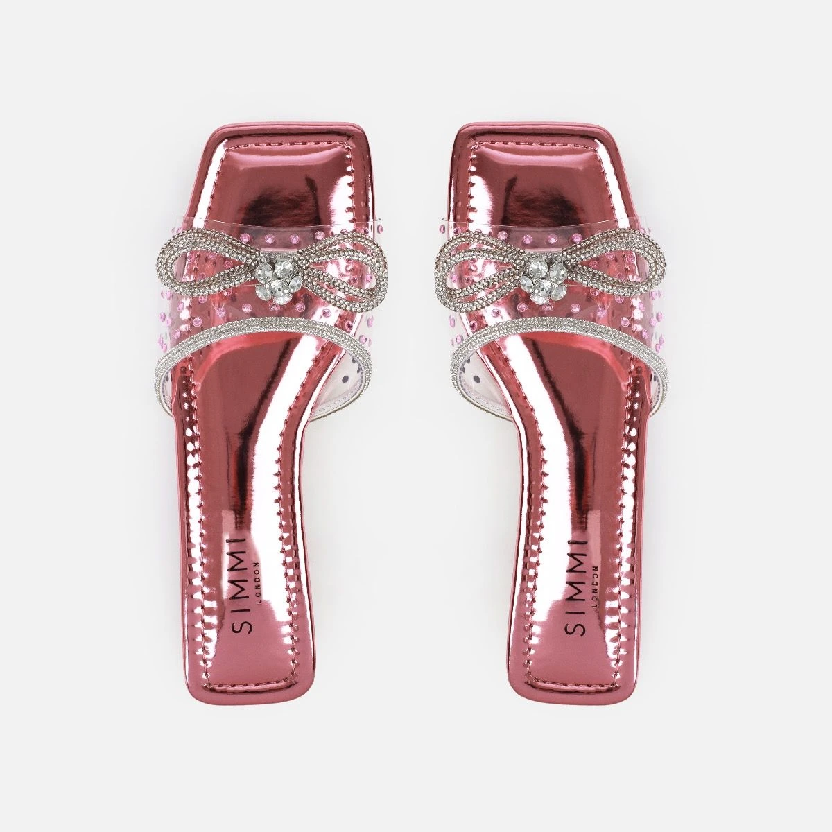 Senga Pink Diamante Bow Flat Sandals - Image 3