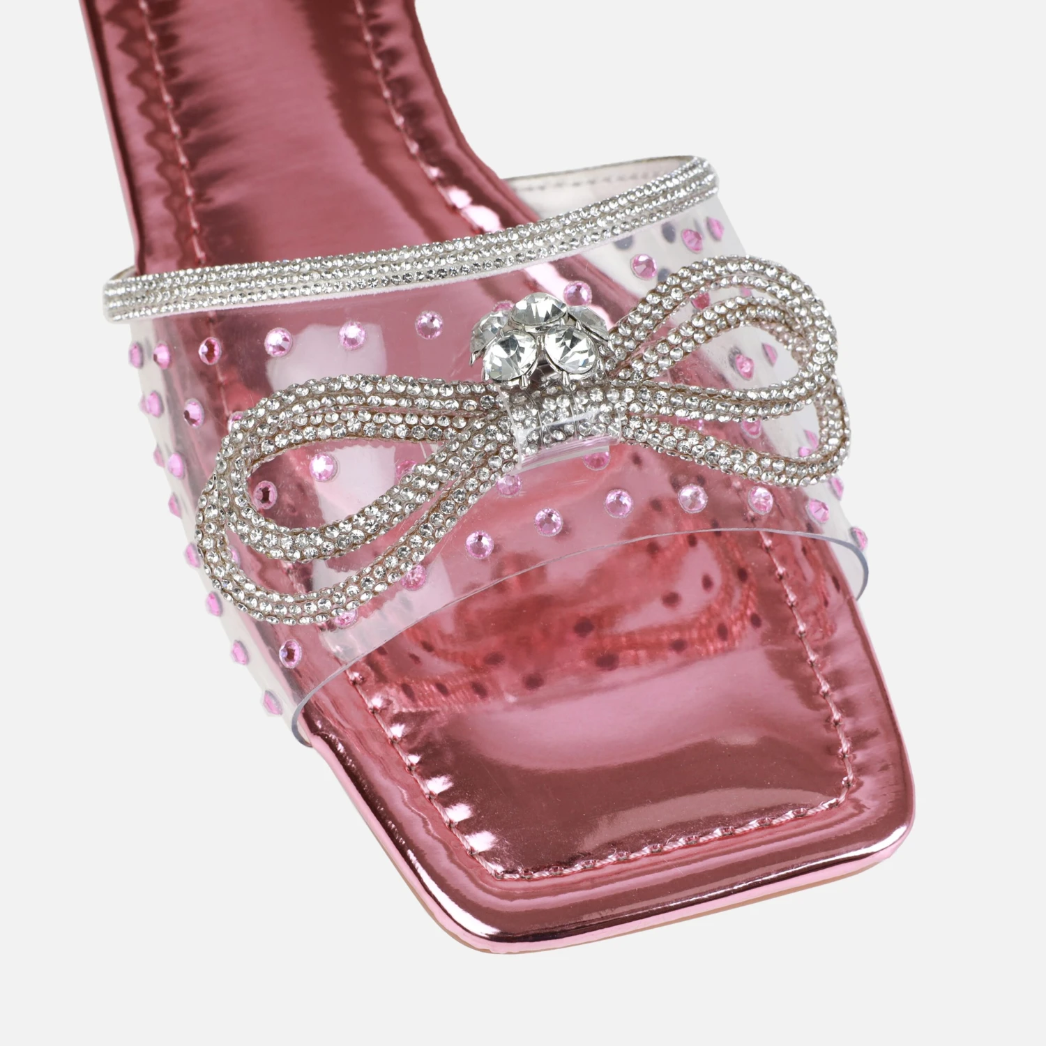 Senga Wide Fit Pink Diamante Bow Flat Sandals - Image 2