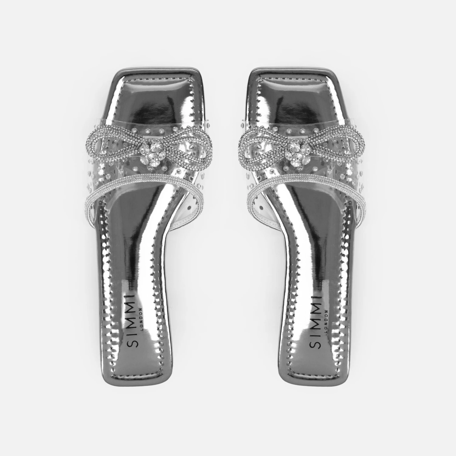 Senga Wide Fit Silver Diamante Bow Flat Sandals - Image 4