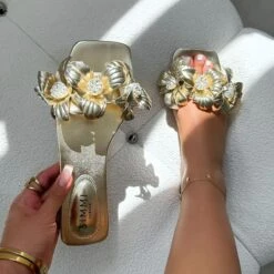 Miray Gold Flower Flat Slides