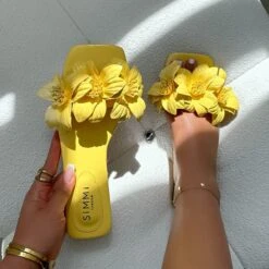 Miray Yellow Flower Flat Slides
