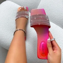 Bethan Orange Ombre Diamante Flat Sandals