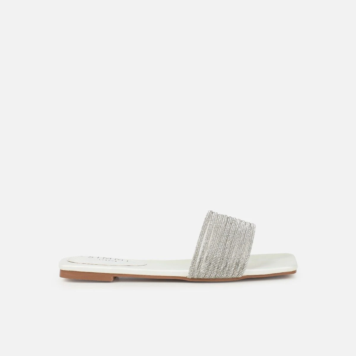 Bethan White Pearled Diamante Flat Sandals - Image 2
