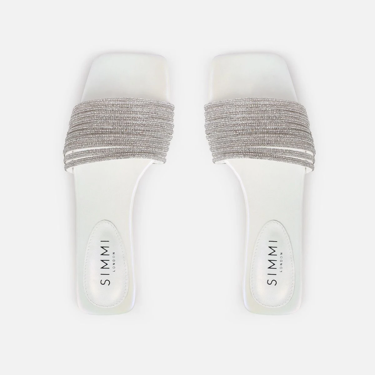 Bethan White Pearled Diamante Flat Sandals - Image 3