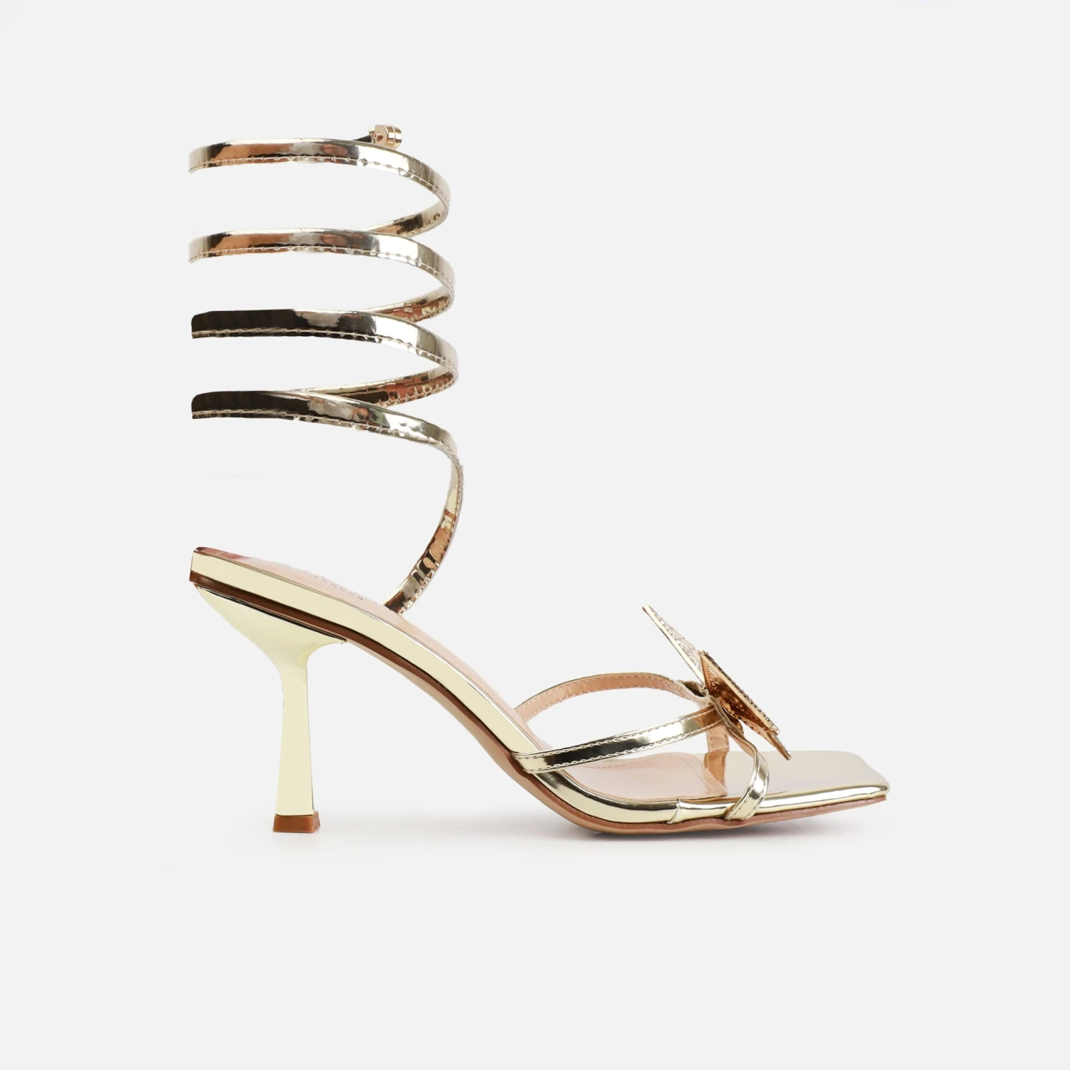Marinah Gold Mirror Butterfly Spiral Mid Heels - Image 2