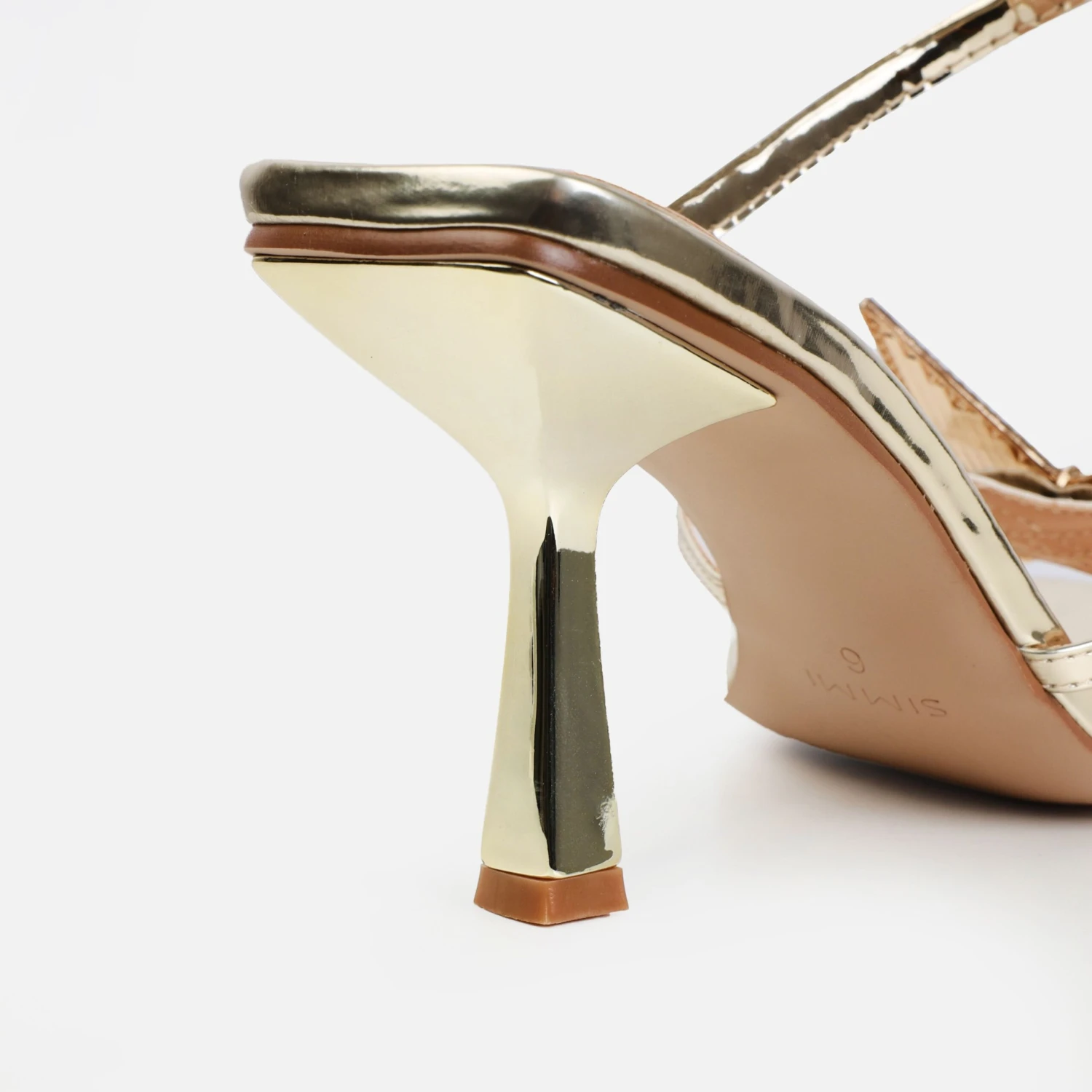 Marinah Gold Mirror Butterfly Spiral Mid Heels - Image 4