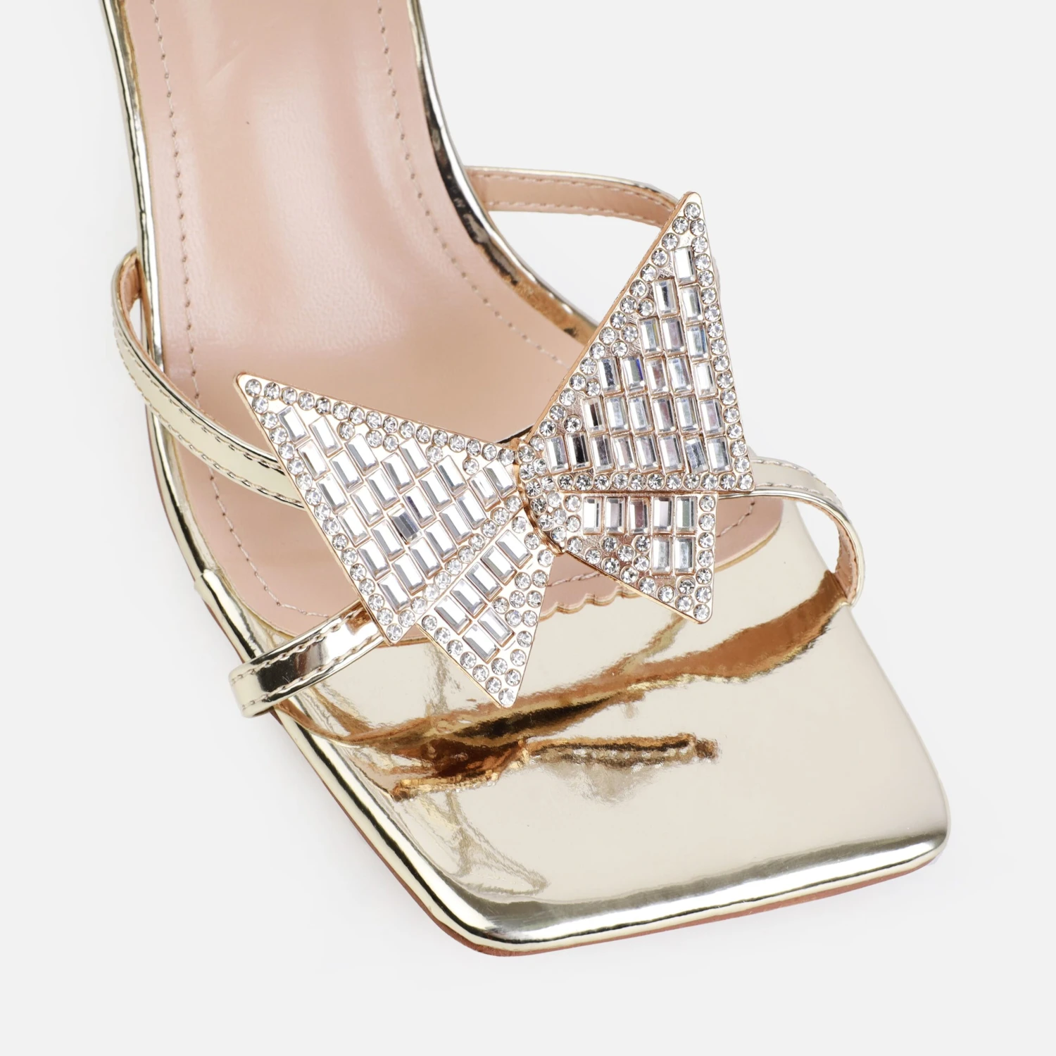 Marinah Gold Mirror Butterfly Spiral Mid Heels - Image 3