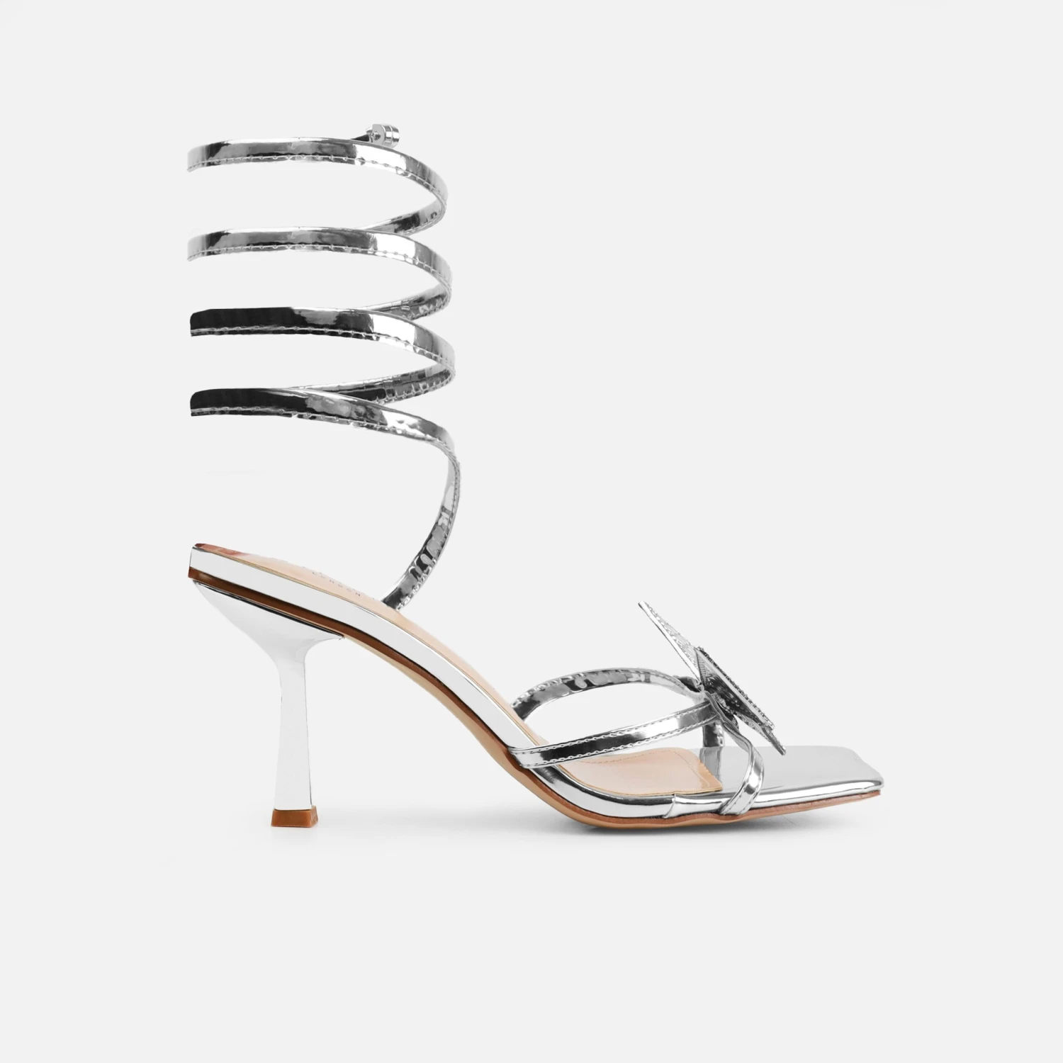 Marinah Silver Mirror Butterfly Spiral Mid Heels - Image 2