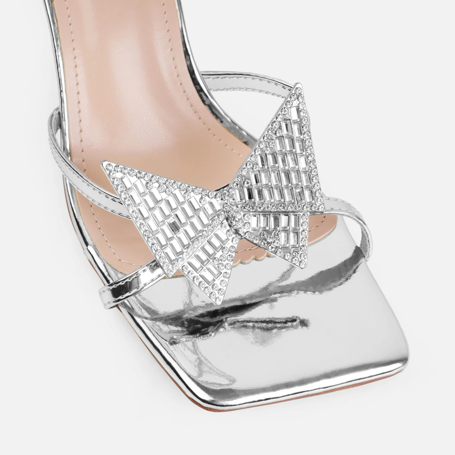Marinah Silver Mirror Butterfly Spiral Mid Heels - Image 3