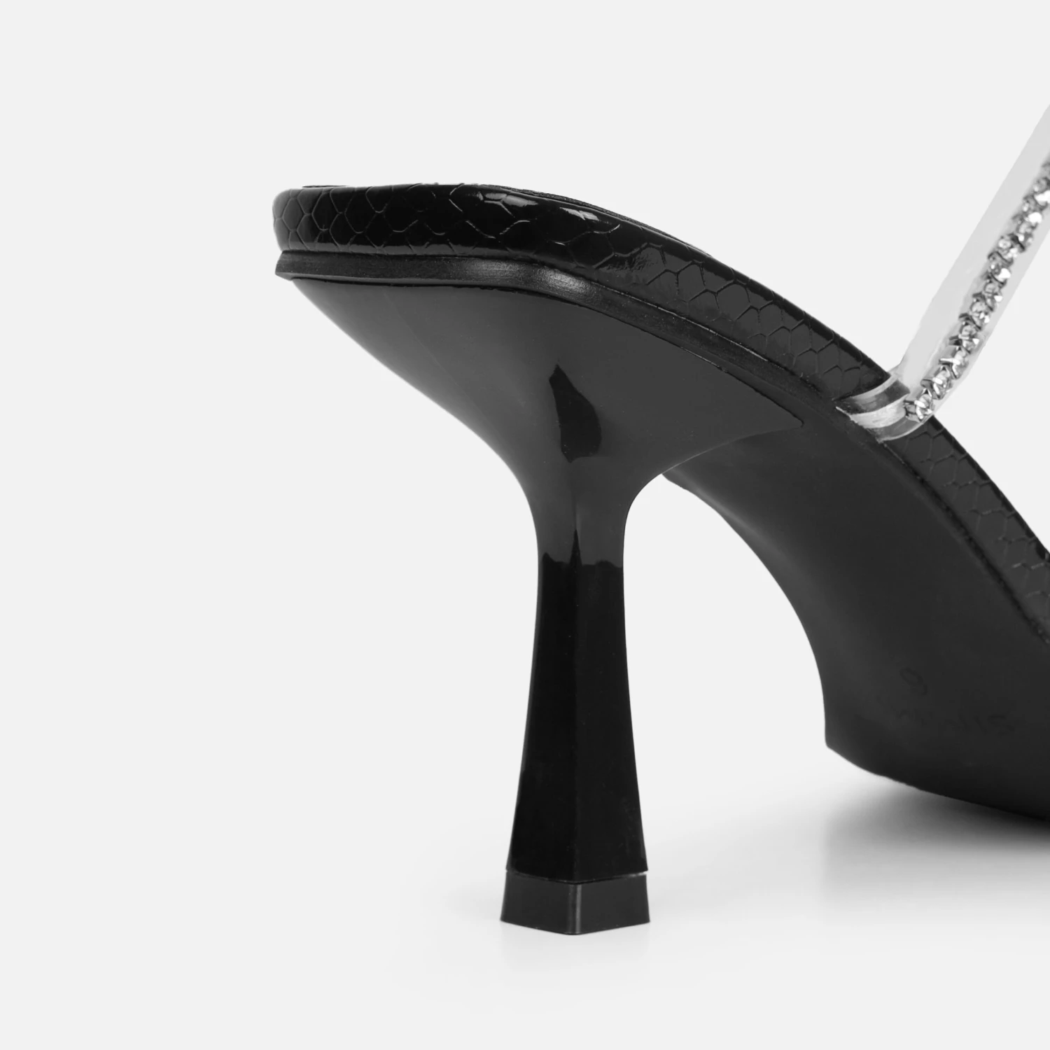 Ninah Wide Fit Black Faux Snake Print Clear Diamante Mid Heels - Image 4