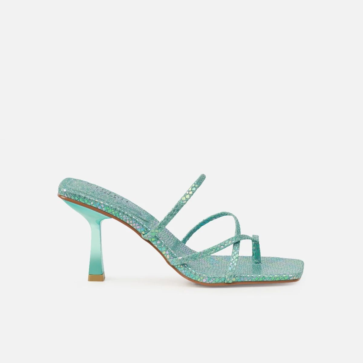 Apollo Blue Shimmer Faux Snake Strappy Mid Heel Mules - Image 2