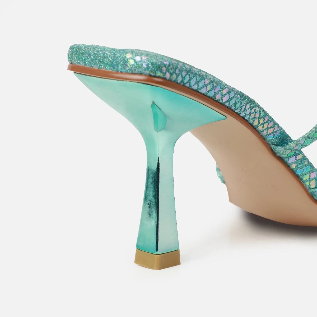 Apollo Blue Shimmer Faux Snake Strappy Mid Heel Mules - Image 3