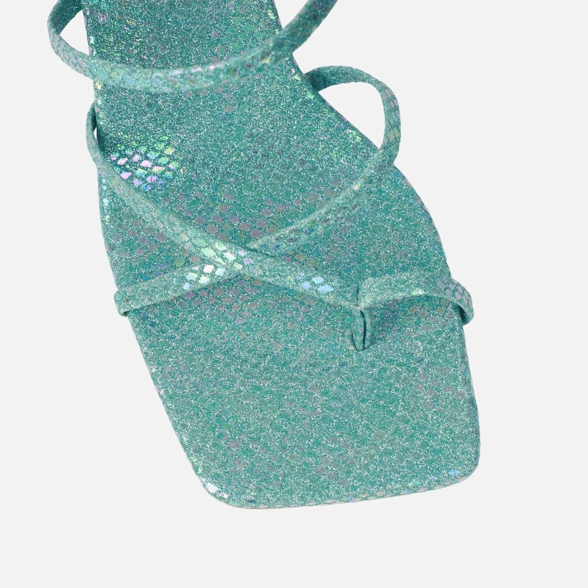 Apollo Blue Shimmer Faux Snake Strappy Mid Heel Mules - Image 4
